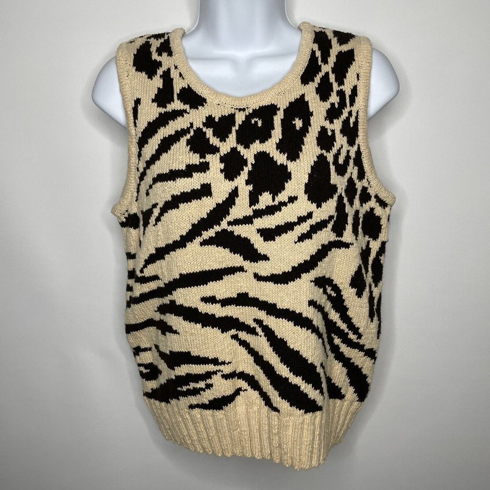 Liz Claiborne Animal Print Sweater Vest - Black and Cream